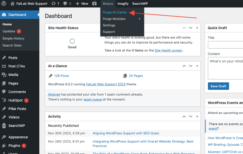 clear full page cache with breeze