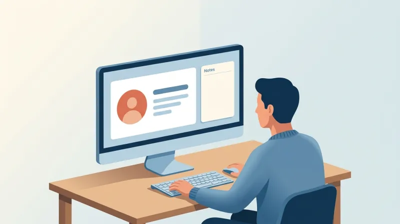 An administrator at a computer viewing a member record screen, representing purpose-built membership admin tools