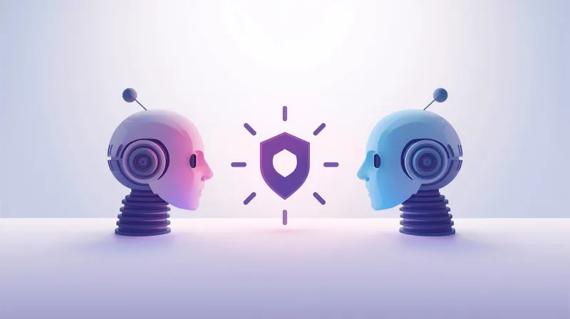 AI defense shield confronting AI-powered cyber attacks in digital battlefield