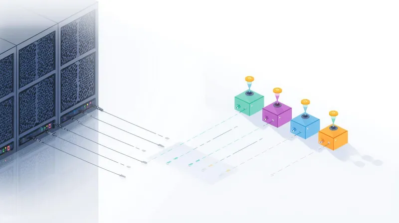 A WordPress server connected by cables to multiple external service boxes, representing CRM and AMS integration load on membership site hosting