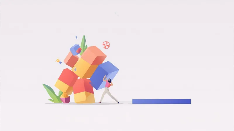 Person struggling to hold up a collapsing tower of blocks representing unstable shared hosting infrastructure