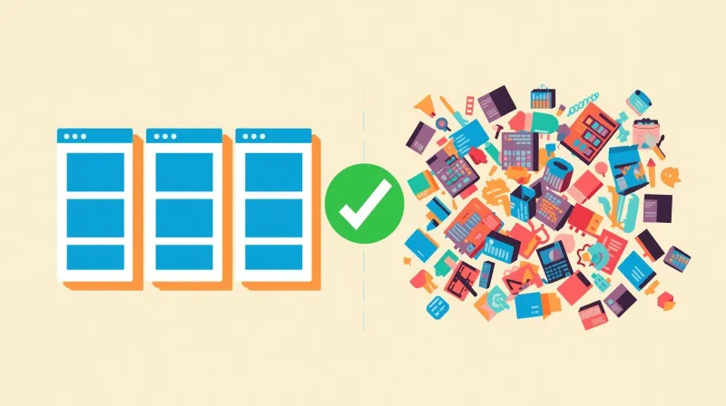 Brand consistency showing uniform design elements compared to chaotic varied layouts from page builders