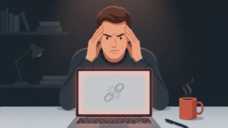 A frustrated nonprofit staff member at a computer seeing a website error page during a fundraising campaign, illustrating the risks of budget WordPress hosting for nonprofits.