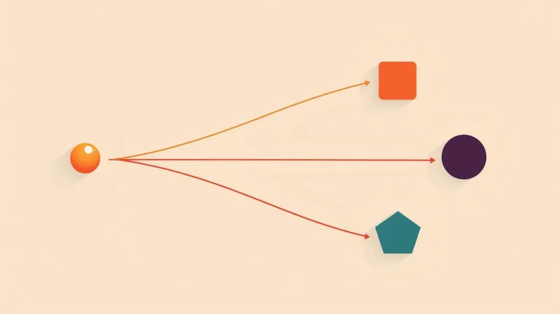 Single glowing dot splitting into multiple paths leading to different shapes representing tailored caching strategies for each site type