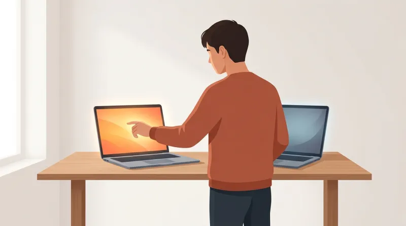 A person reaching toward one of two laptops open side by side, representing the moment of deciding between two membership platforms