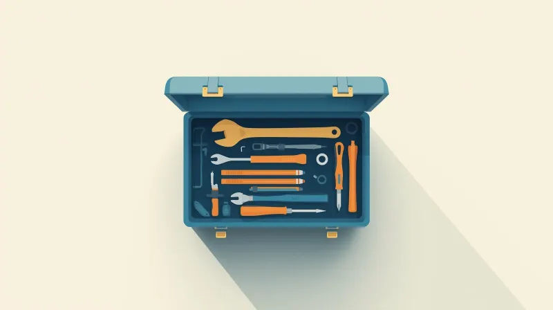 Multiple tools arranged together representing the comprehensive approach needed for effective SEO beyond just plugins.