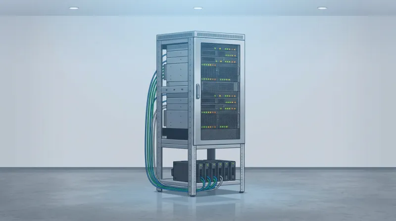 A server rack with connected storage drives representing the database risks involved in WordPress plugin updates