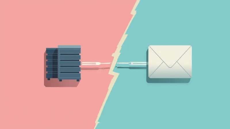 Web server separated from email envelope icon showing the unbundling of email from web hosting