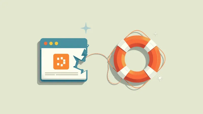 Lifebuoy rescue ring quickly reaching broken WordPress website icon representing rapid 5-minute restoration