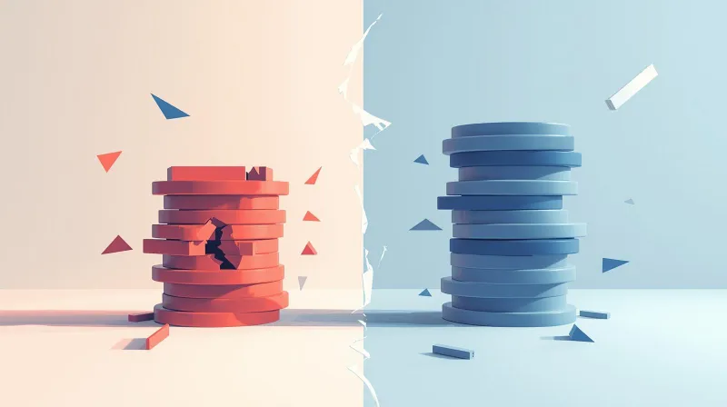 Crumbling backup stack versus solid stable backup structure comparing plugin-based and infrastructure-level WordPress backups