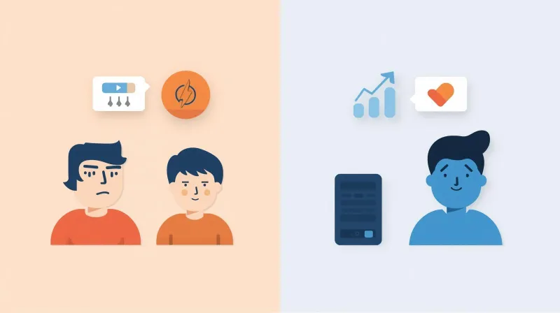 Before and after comparison showing frustrated users with slow hosting versus happy customer with fast reliable WordPress site