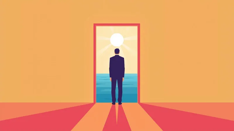 A professional figure standing at a doorway looking outward represents the hesitation agencies feel when considering a switch in hosting providers.