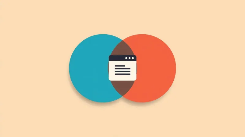 Two overlapping circles representing hosting and optimization with a website icon in the intersection showing synergy