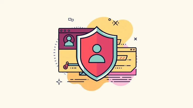 Shield icon protecting user profile with lock symbol representing secure member data protection