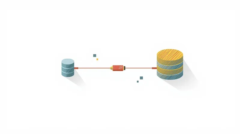 Two application blocks connected by plug-shaped connector with database representing CRM and AMS integration for membership sites