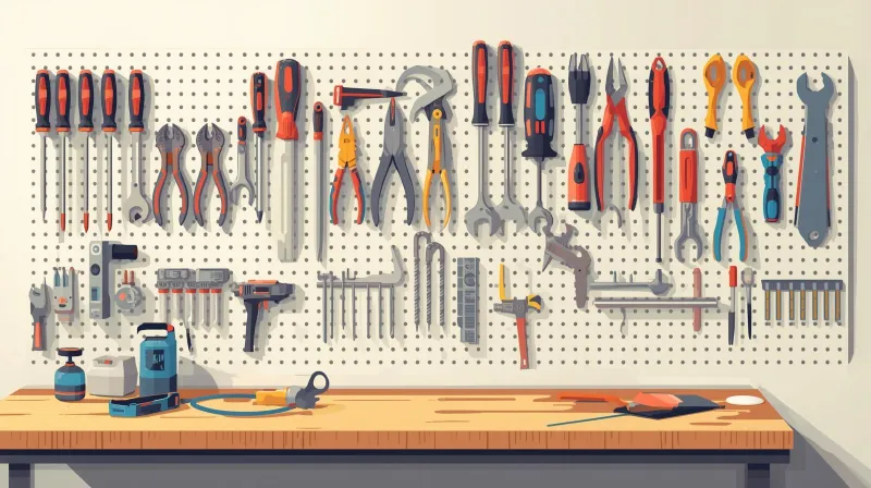 An organized pegboard wall with tools arranged by category representing the systematic feature organization of LifterLMS for WordPress course creation