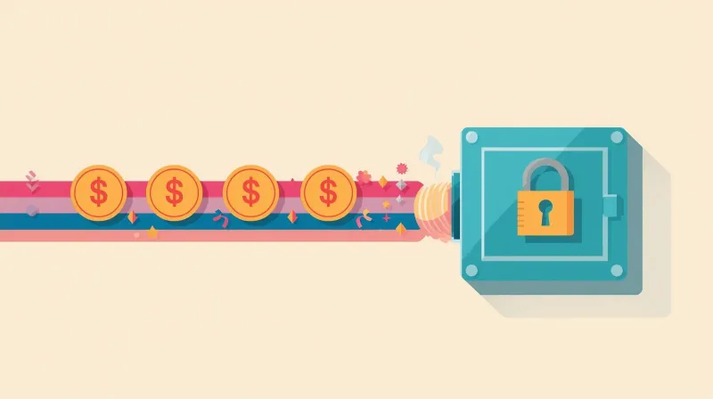 Secure pipeline carrying donations into a locked vault with checkpoint gate representing PAC donation security