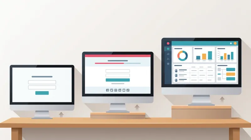 Three screens of increasing size showing simple form, petition interface, and full advocacy dashboard representing three tiers of petition capability