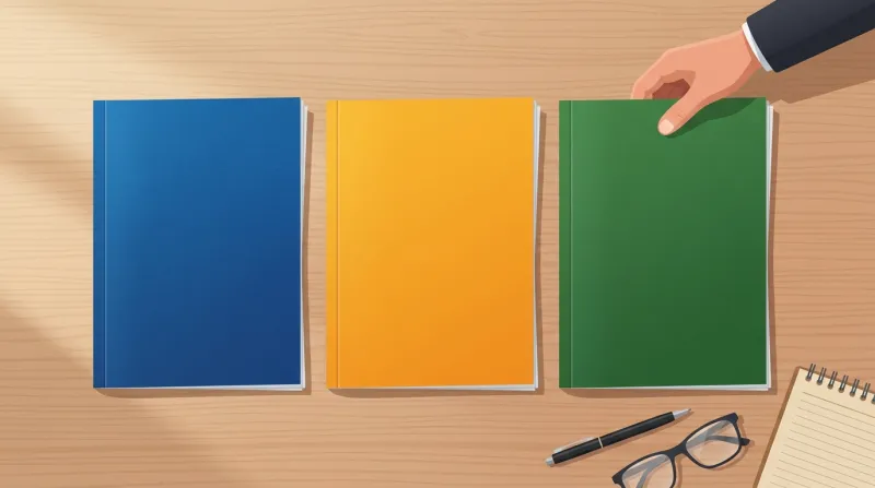 Three website vendor proposals laid out side by side on a desk for comparison with different colored cover sheets