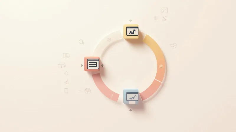 Circular diagram showing repeating web development cycle from FrontPage to WordPress plugins to AI coding