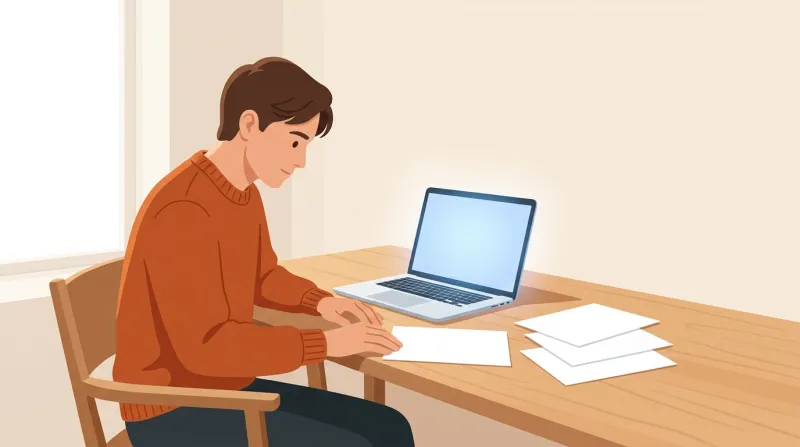 A person at a desk reviewing printed pages next to an open laptop, representing the work of defining requirements before choosing a membership plugin