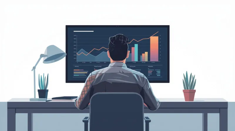 A person reviewing website analytics on a large monitor showing upward trend lines, representing SEO preservation during a platform migration