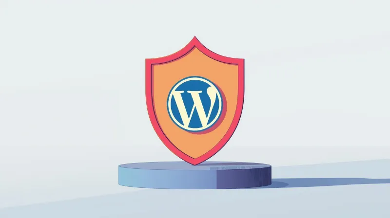 Shield with WordPress logo on sturdy platform representing security-first custom WordPress development