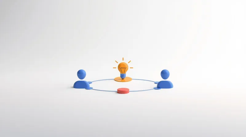 Team members connected around central lightbulb representing shared knowledge and ownership in small support agency