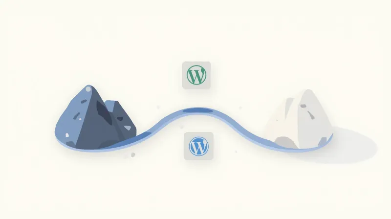 Smooth migration path with WordPress icons showing seamless transition between hosting providers