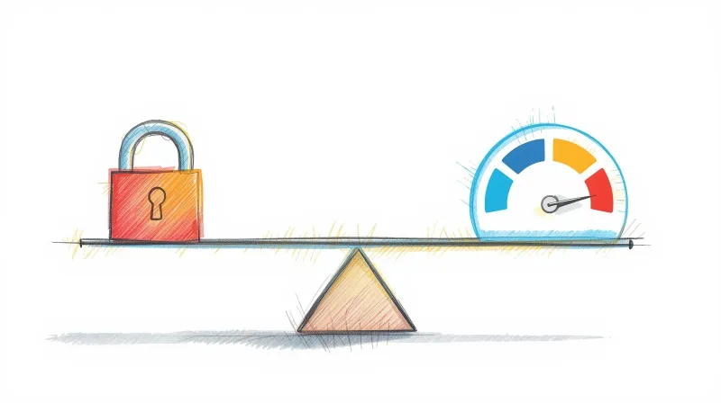 Split screen showing trust badge and speed gauge representing SSL trust and performance benefits