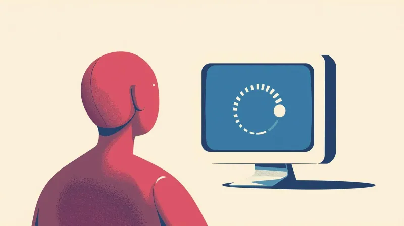 Person waiting and watching a computer screen with loading spinner during a service outage