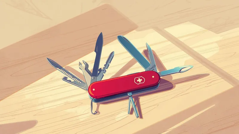 A Swiss Army knife with multiple tools opened on a wooden surface representing LifterLMS combining multiple WordPress LMS functions into one plugin