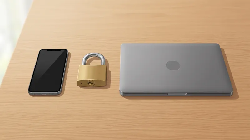 A smartphone with an authenticator app beside a laptop on a desk, ready for a WordPress login