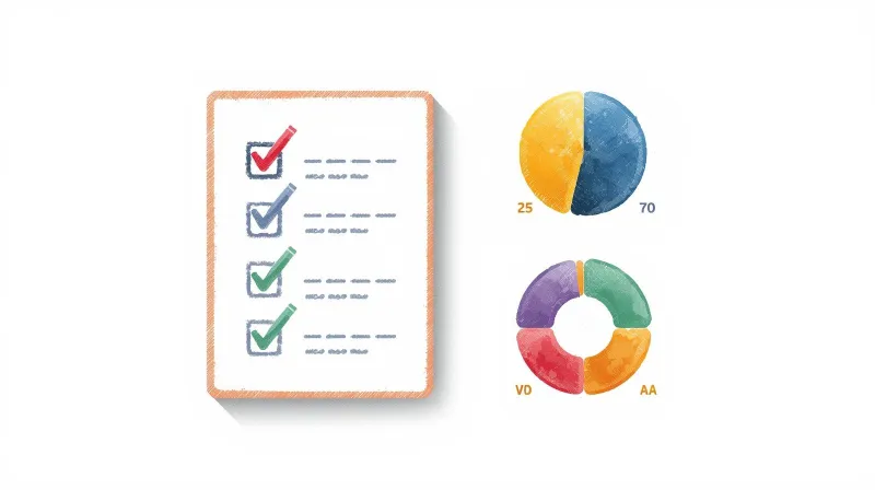Checklist with contrast, keyboard, and caption icons representing core WCAG AA accessibility requirements