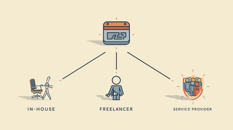 Three WordPress maintenance options: in-house staff, freelancer, and professional service provider comparison