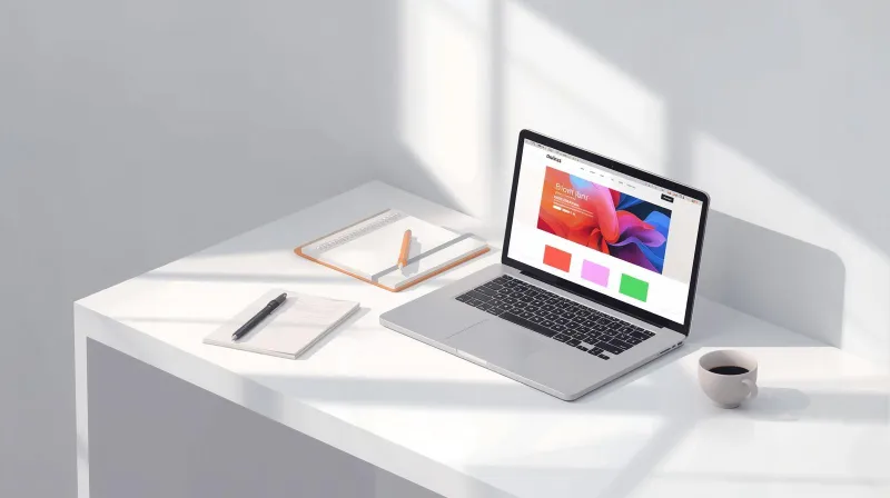 A clean desk with an open laptop showing a colorful website, representing a nonprofit rebuilding its website on WordPress after migrating from Flipcause.