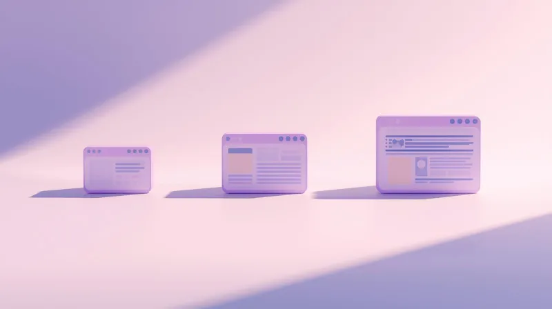 Three website browser windows increasing in size from small to large representing the spectrum of website redesign costs from refresh to rebuild