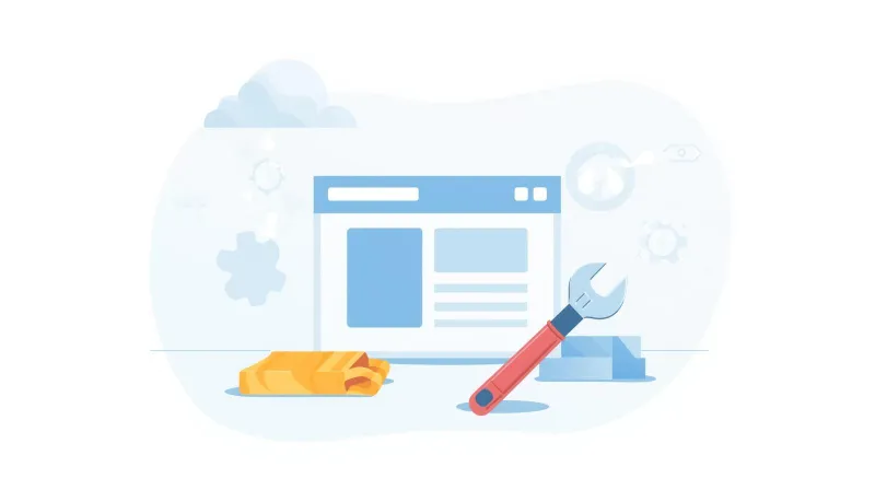 Clean website layout with wrench and maintenance tools representing a website refresh without full redesign