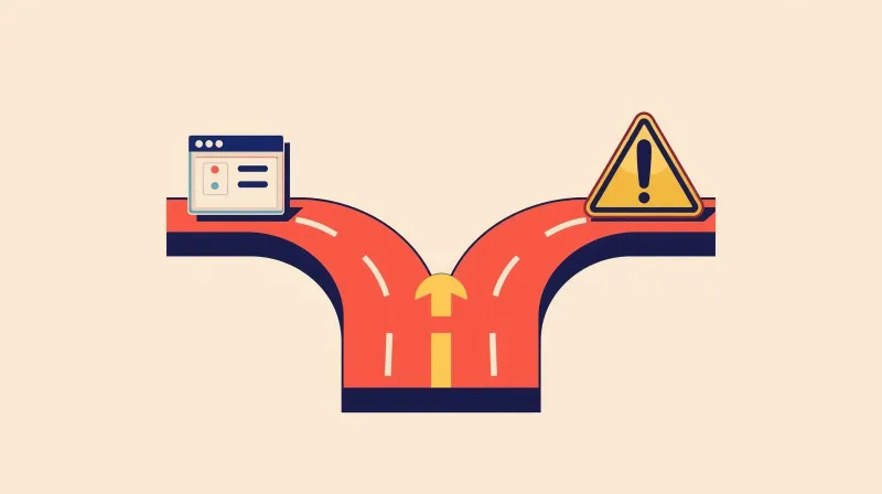 Browser showing suspicious redirect warning with WordPress site displaying hack symptoms