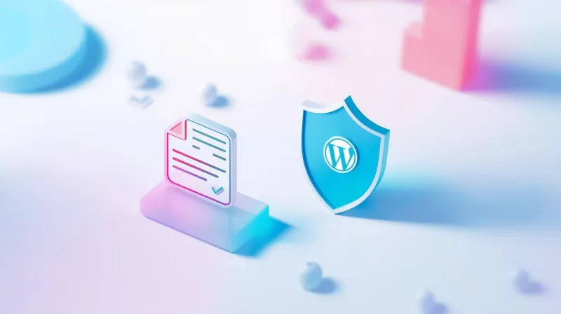 Service contract document icon alongside WordPress security shield representing formal maintenance agreement