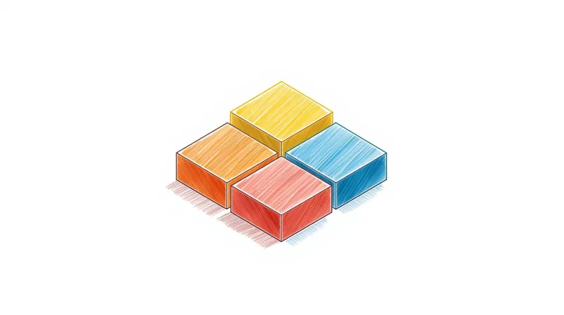 Five colorful building blocks representing core WordPress management service components
