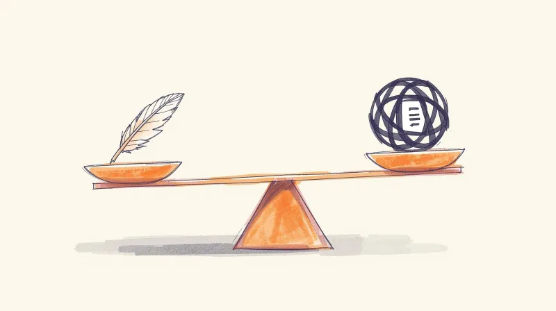 Feather balanced against heavy weight on scale representing lightweight vs bloated WordPress code performance