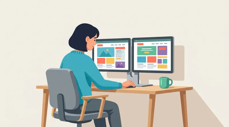 A developer testing a WordPress staging environment on dual monitors before performing a PHP version upgrade on the live site.