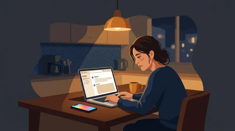 An agency owner working late at night on a laptop at a kitchen table, fielding a client message about a broken WordPress site