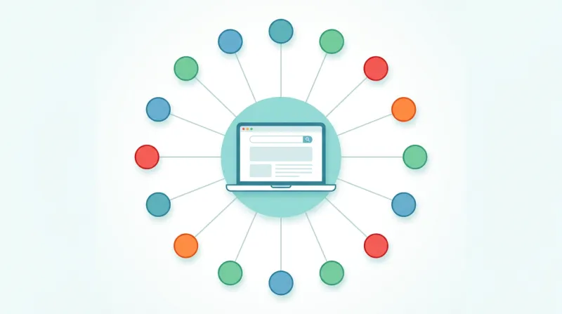 A WordPress site connected to many third-party plugins, illustrating the expanded attack surface from plugin dependencies