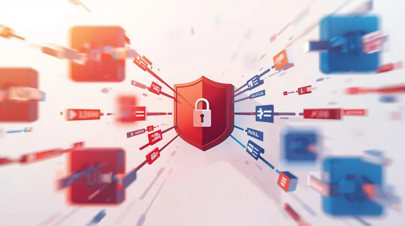 Shield blocking various threat icons including SQL injection, XSS, and DDoS attacks targeting WordPress