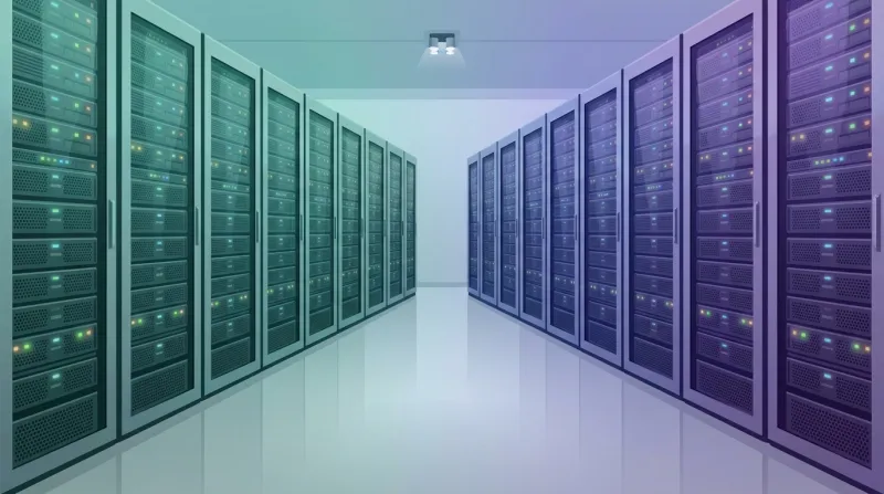 A clean modern data-center room with two distinct rows of server racks representing different managed WordPress hosting platforms
