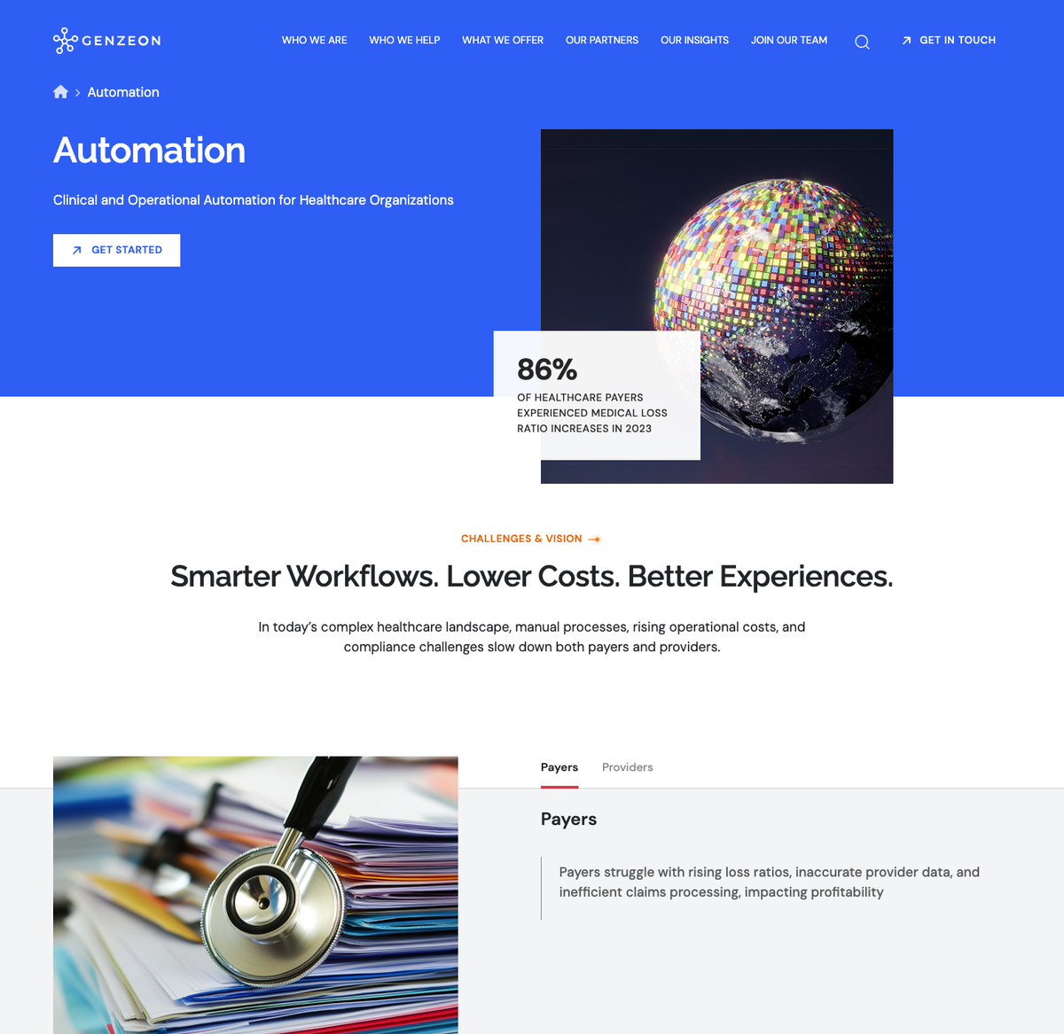 A Genzeon page made of several distinct content sections stacked one after another