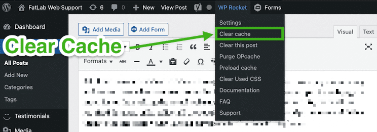 clear wp rocket website cache